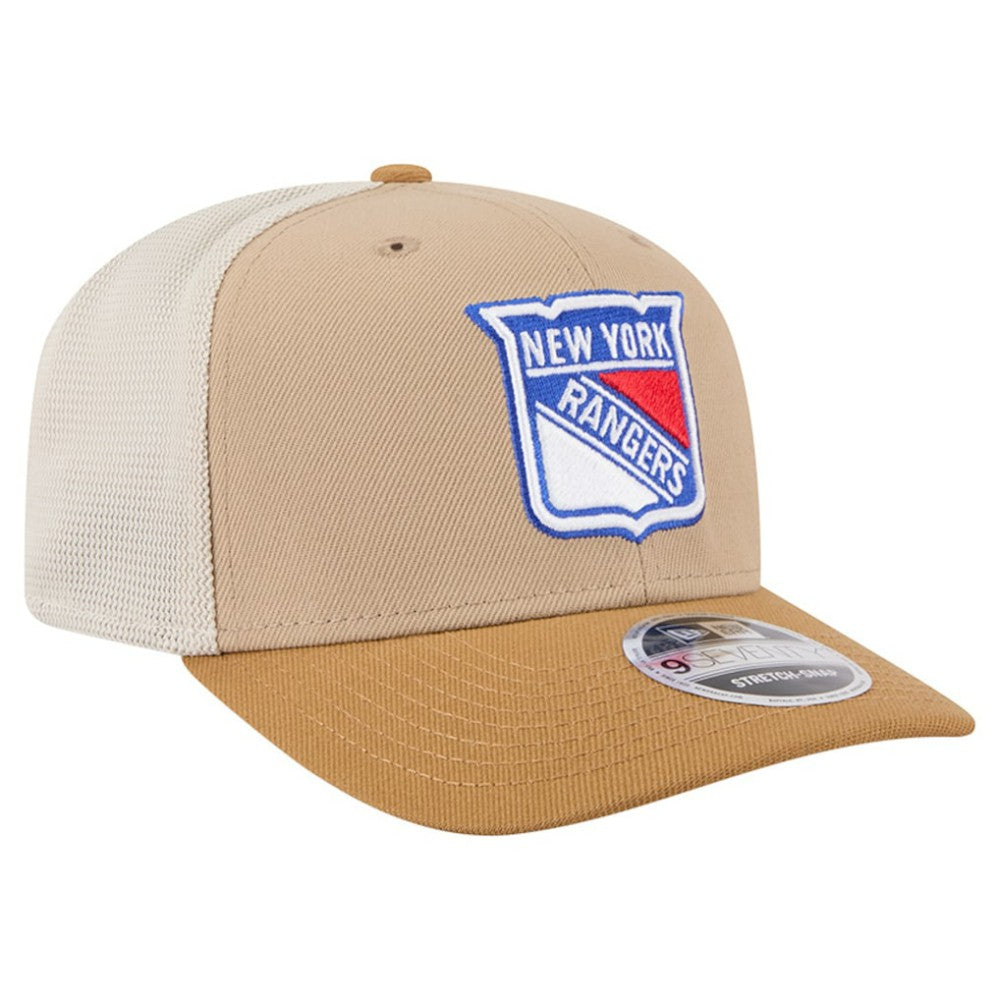 New York Rangers New Era Two-Tone Trucker 9SEVENTY Stretch Snap Adjustable Hat - Tan/Light Brown Hats