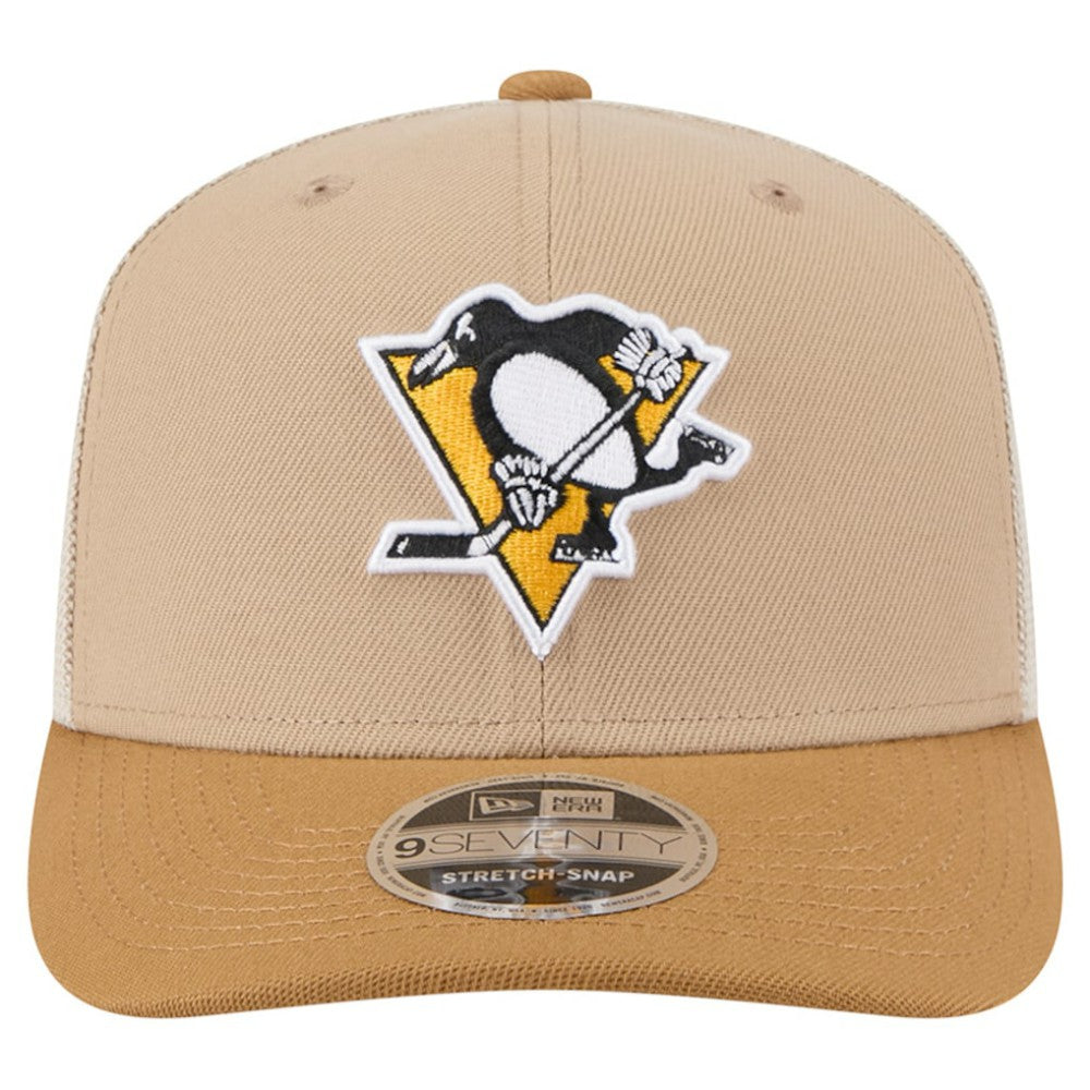 Pittsburgh Penguins New Era Two-Tone Trucker 9SEVENTY Stretch Snap Adjustable Hat - Tan/Light Brown Hats