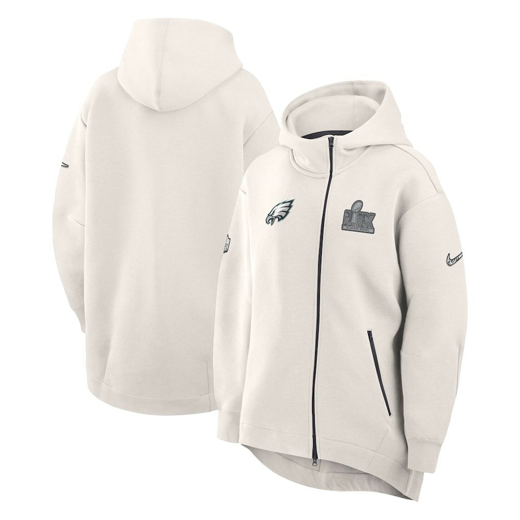 Philadelphia Eagles Women's Super Bowl LIX Opening Night Tech Fleece Full-Zip Hoodie - Cream cheap