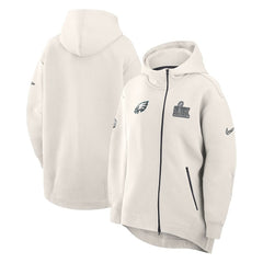 Philadelphia Eagles Women's Super Bowl LIX Opening Night Tech Fleece Full-Zip Hoodie - Cream cheap