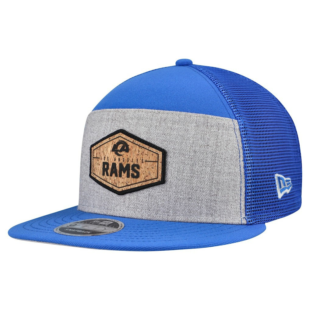Los Angeles Rams New Era Cork Split Panel 9FIFTY Trucker Snapback Hat - Gray/Royal for sale