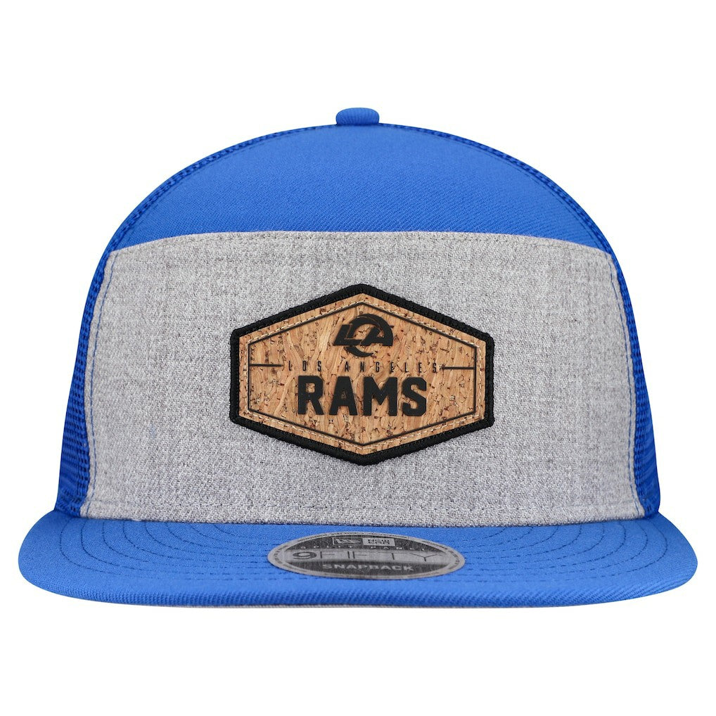 Los Angeles Rams New Era Cork Split Panel 9FIFTY Trucker Snapback Hat - Gray/Royal for sale