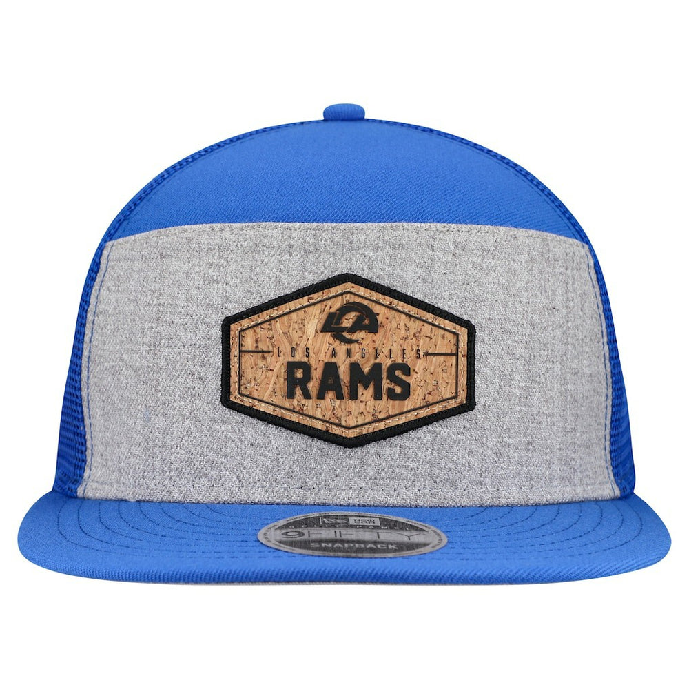 Los Angeles Rams New Era Cork Split Panel 9FIFTY Trucker Snapback Hat - Gray/Royal for sale