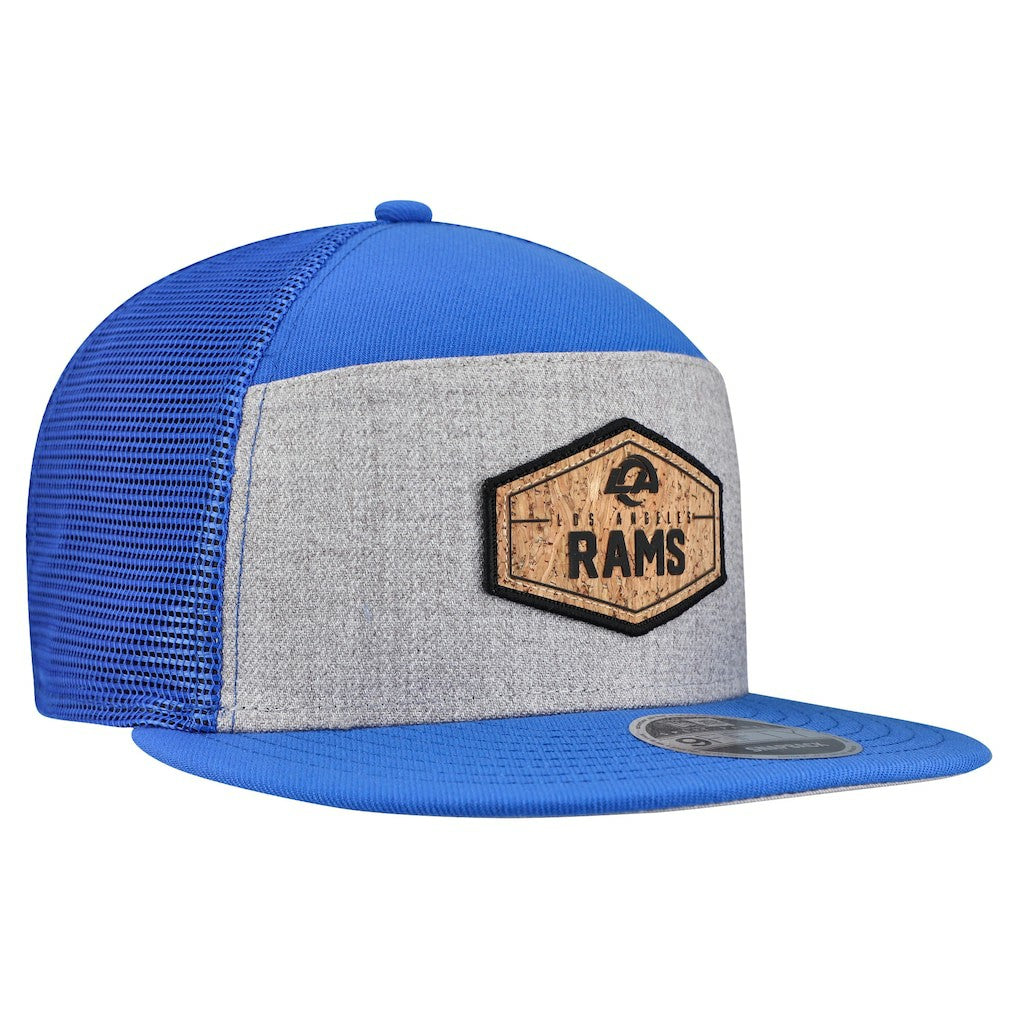 Los Angeles Rams New Era Cork Split Panel 9FIFTY Trucker Snapback Hat - Gray/Royal for sale