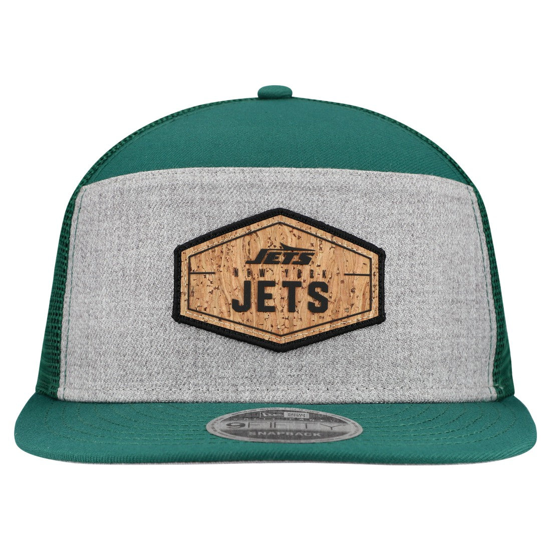 New York Jets New Era Cork Split Panel 9FIFTY Trucker Snapback Hat - Gray/Green discount