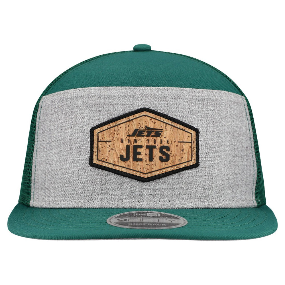 New York Jets New Era Cork Split Panel 9FIFTY Trucker Snapback Hat - Gray/Green discount