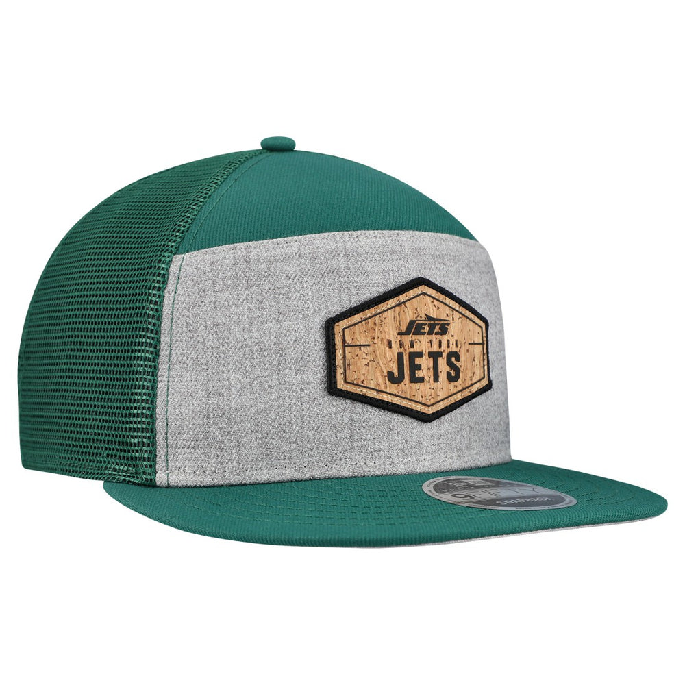 New York Jets New Era Cork Split Panel 9FIFTY Trucker Snapback Hat - Gray/Green discount