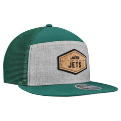 New York Jets New Era Cork Split Panel 9FIFTY Trucker Snapback Hat - Gray/Green discount