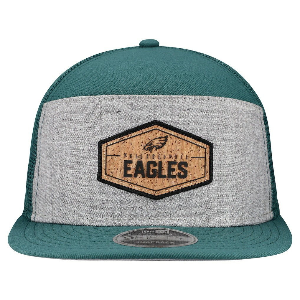 Philadelphia Eagles New Era Cork Split Panel 9FIFTY Trucker Snapback Hat - Gray/Midnight Green discount
