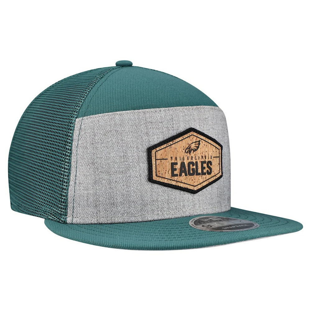 Philadelphia Eagles New Era Cork Split Panel 9FIFTY Trucker Snapback Hat - Gray/Midnight Green discount