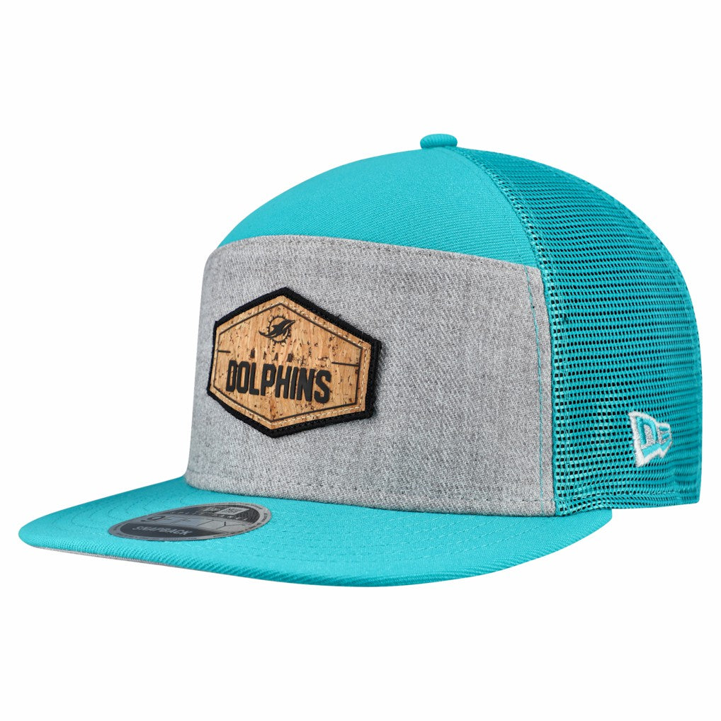 Miami Dolphins New Era Cork Split Panel 9FIFTY Trucker Snapback Hat - Gray/Aqua on sale