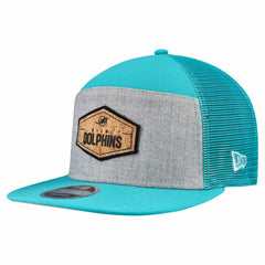 Miami Dolphins New Era Cork Split Panel 9FIFTY Trucker Snapback Hat - Gray/Aqua on sale