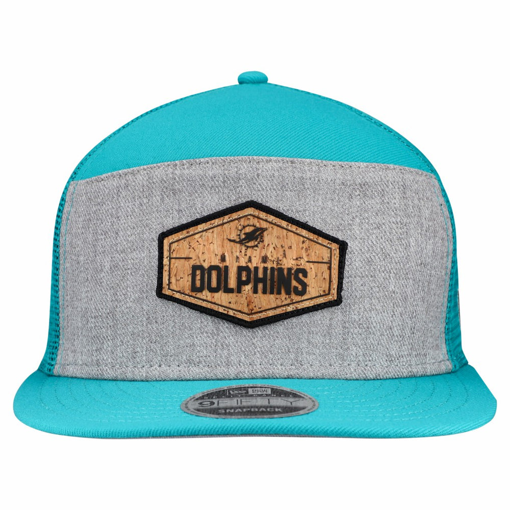 Miami Dolphins New Era Cork Split Panel 9FIFTY Trucker Snapback Hat - Gray/Aqua on sale