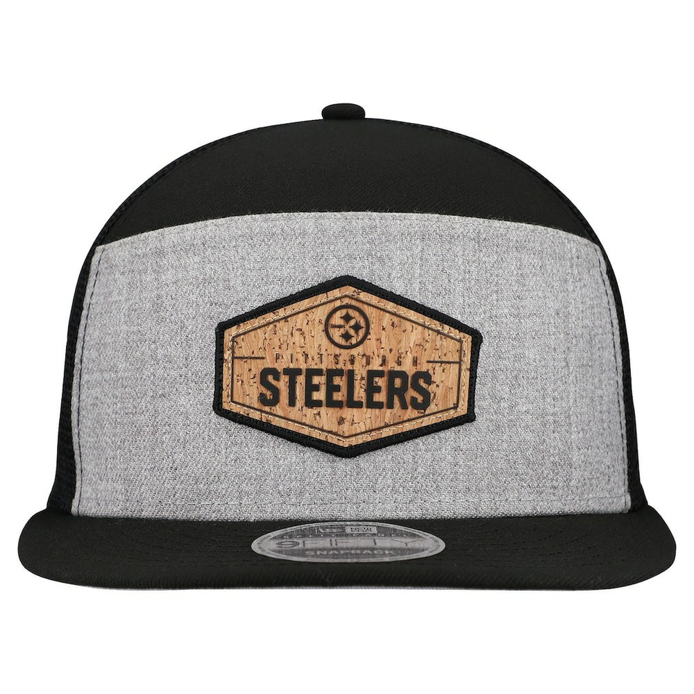 Pittsburgh Steelers New Era Cork Split Panel 9FIFTY Trucker Snapback Hat - Gray/Black discount