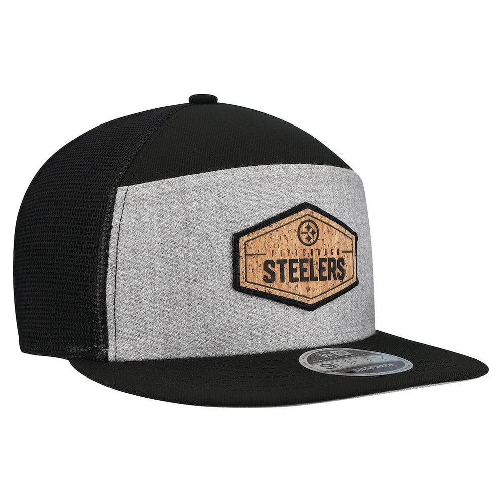 Pittsburgh Steelers New Era Cork Split Panel 9FIFTY Trucker Snapback Hat - Gray/Black discount