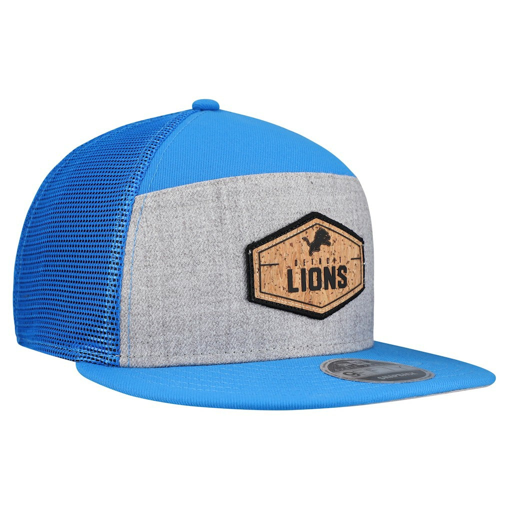 Detroit Lions New Era Cork Split Panel 9FIFTY Trucker Snapback Hat - Gray/Blue on sale