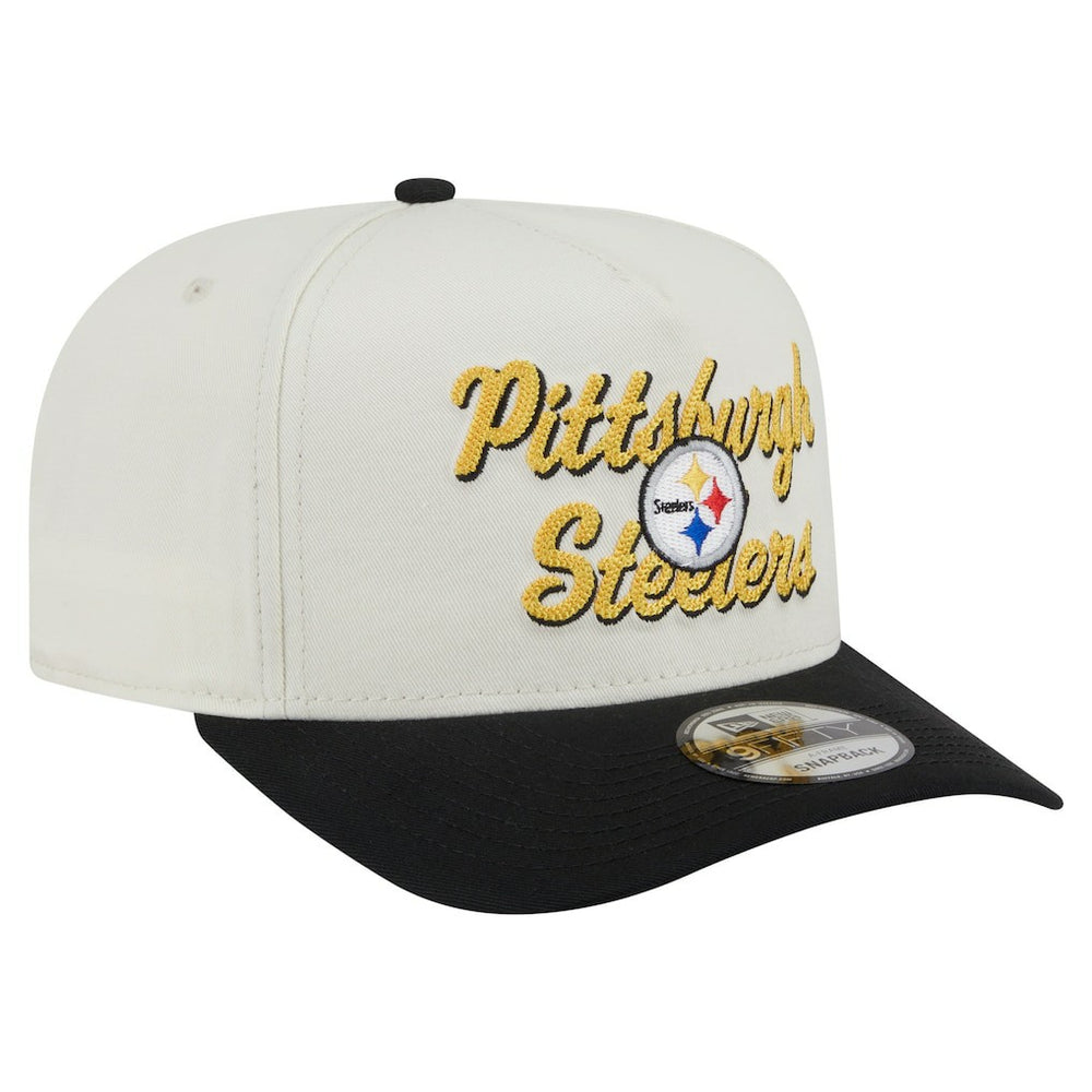 Pittsburgh Steelers New Era Chainstitch A-Frame 9FIFTY Adjustable Hat - Cream/Black sale