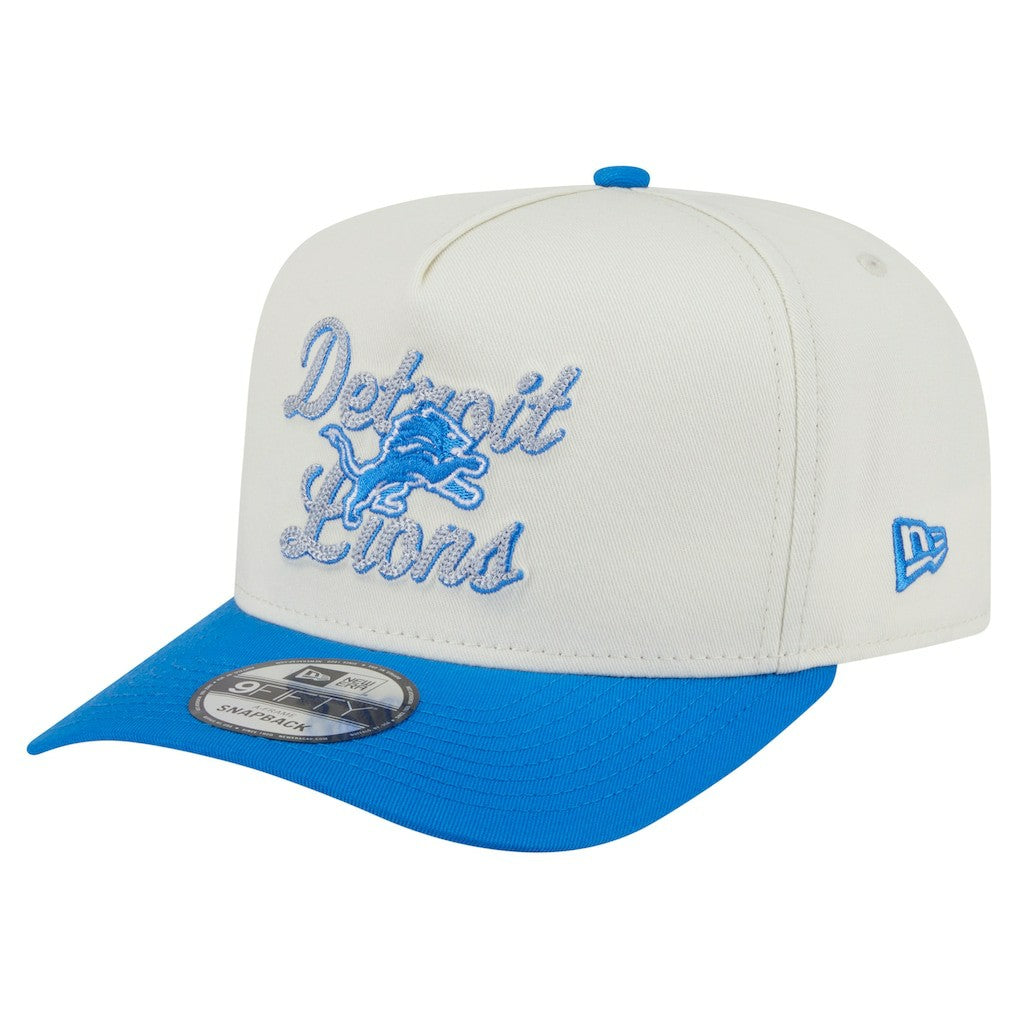 Detroit Lions New Era Chainstitch A-Frame 9FIFTY Adjustable Hat - Cream/Blue online