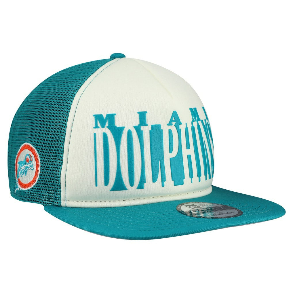 Miami Dolphins New Era Throwback Cutout A-Frame 9FIFTY Snapback Hat - Cream/Aqua on sale