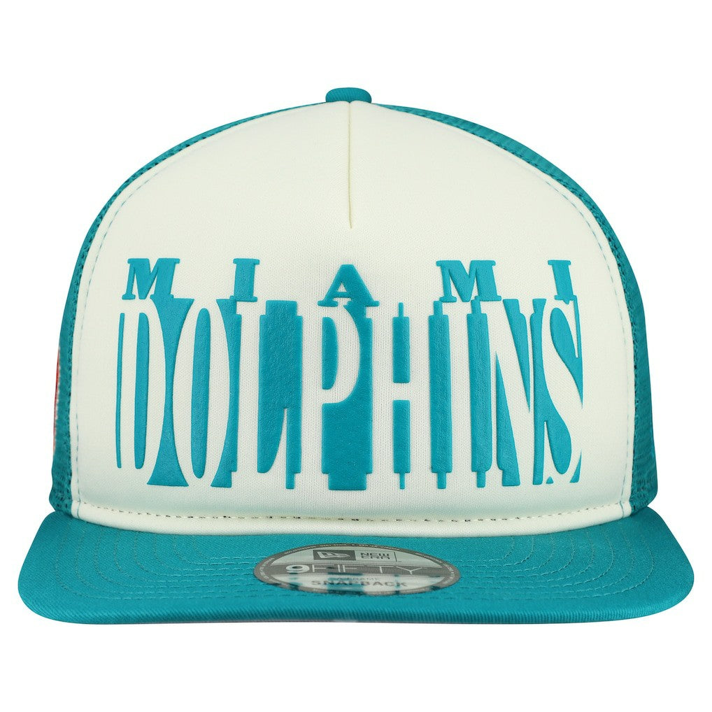 Miami Dolphins New Era Throwback Cutout A-Frame 9FIFTY Snapback Hat - Cream/Aqua on sale