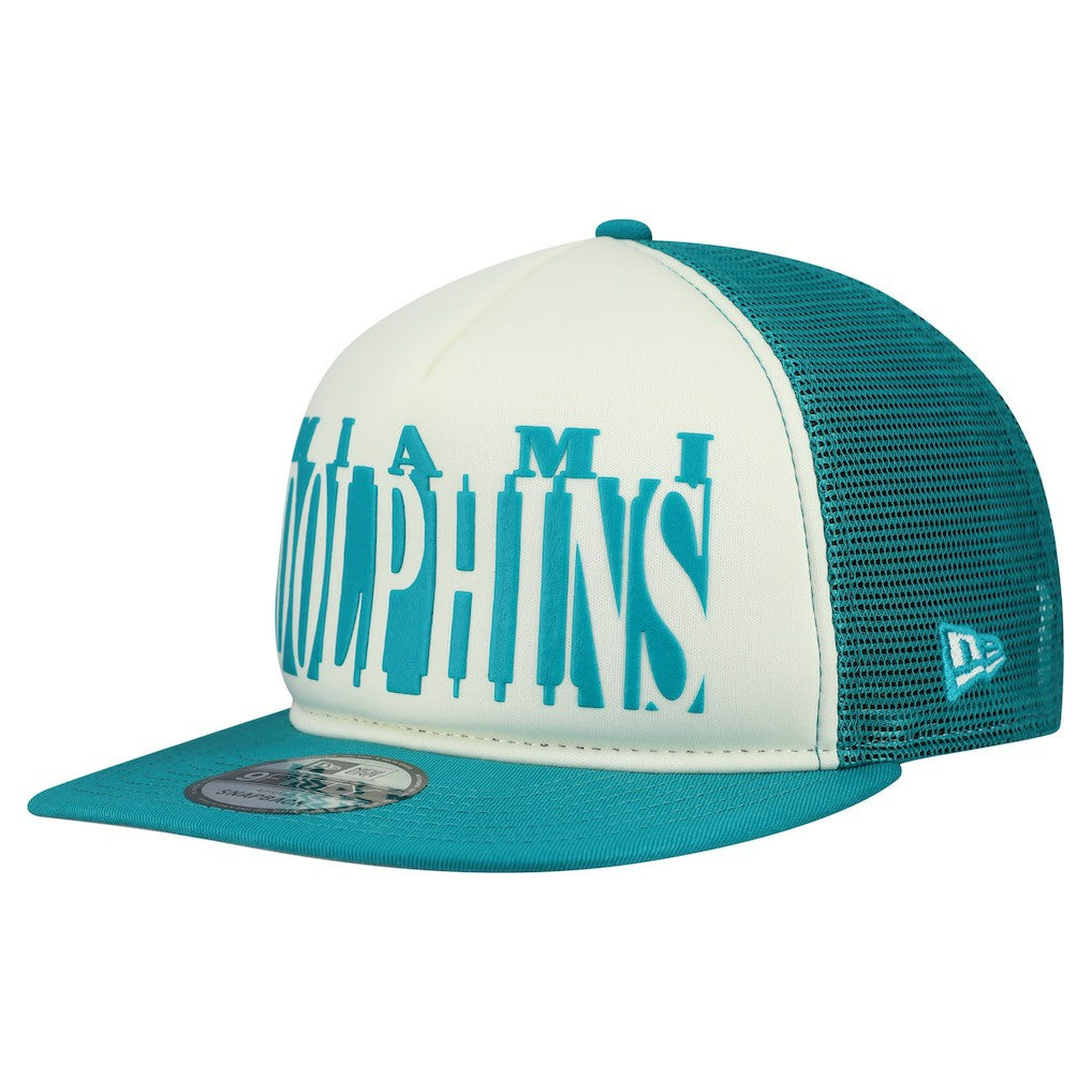 Miami Dolphins New Era Throwback Cutout A-Frame 9FIFTY Snapback Hat - Cream/Aqua on sale