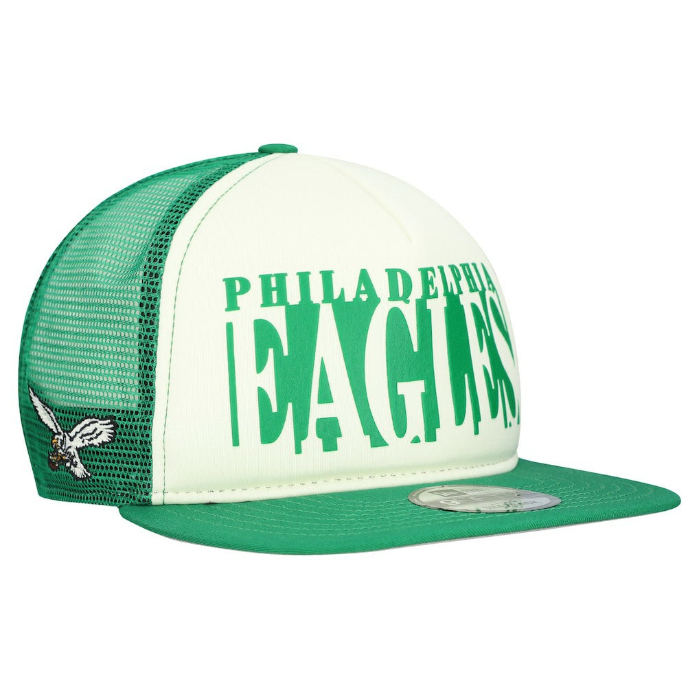 Philadelphia Eagles New Era Throwback Cutout A-Frame 9FIFTY Snapback Hat - Cream/Kelly Green discount