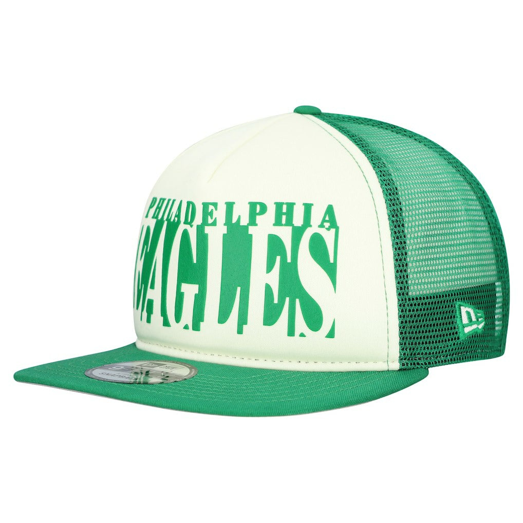 Philadelphia Eagles New Era Throwback Cutout A-Frame 9FIFTY Snapback Hat - Cream/Kelly Green discount