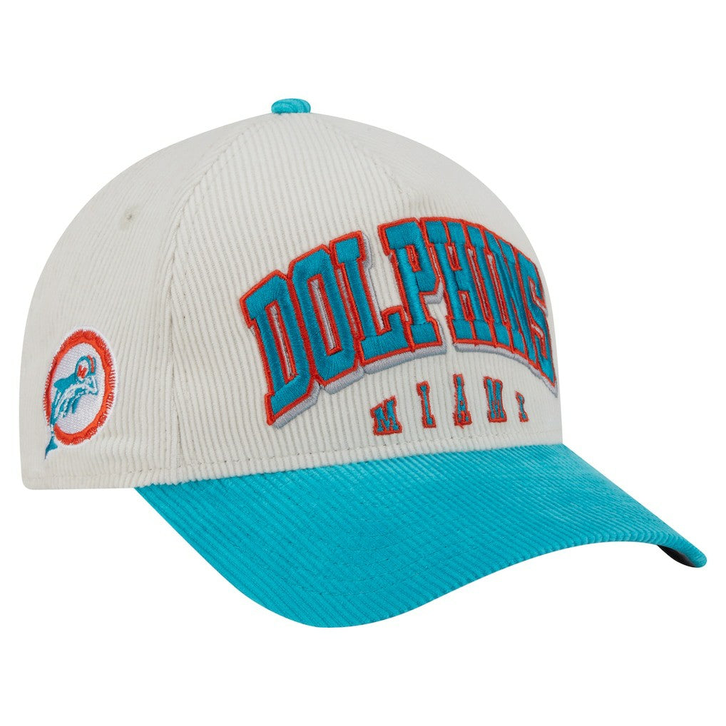 Miami Dolphins New Era Throwback Two-Tone Sided Corduroy 9FORTY A-Frame Adjustable Hat - Cream/Aqua outlet