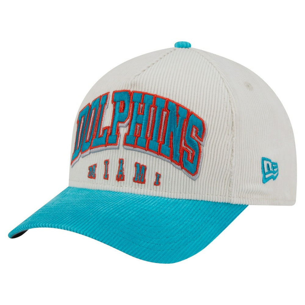 Miami Dolphins New Era Throwback Two-Tone Sided Corduroy 9FORTY A-Frame Adjustable Hat - Cream/Aqua outlet