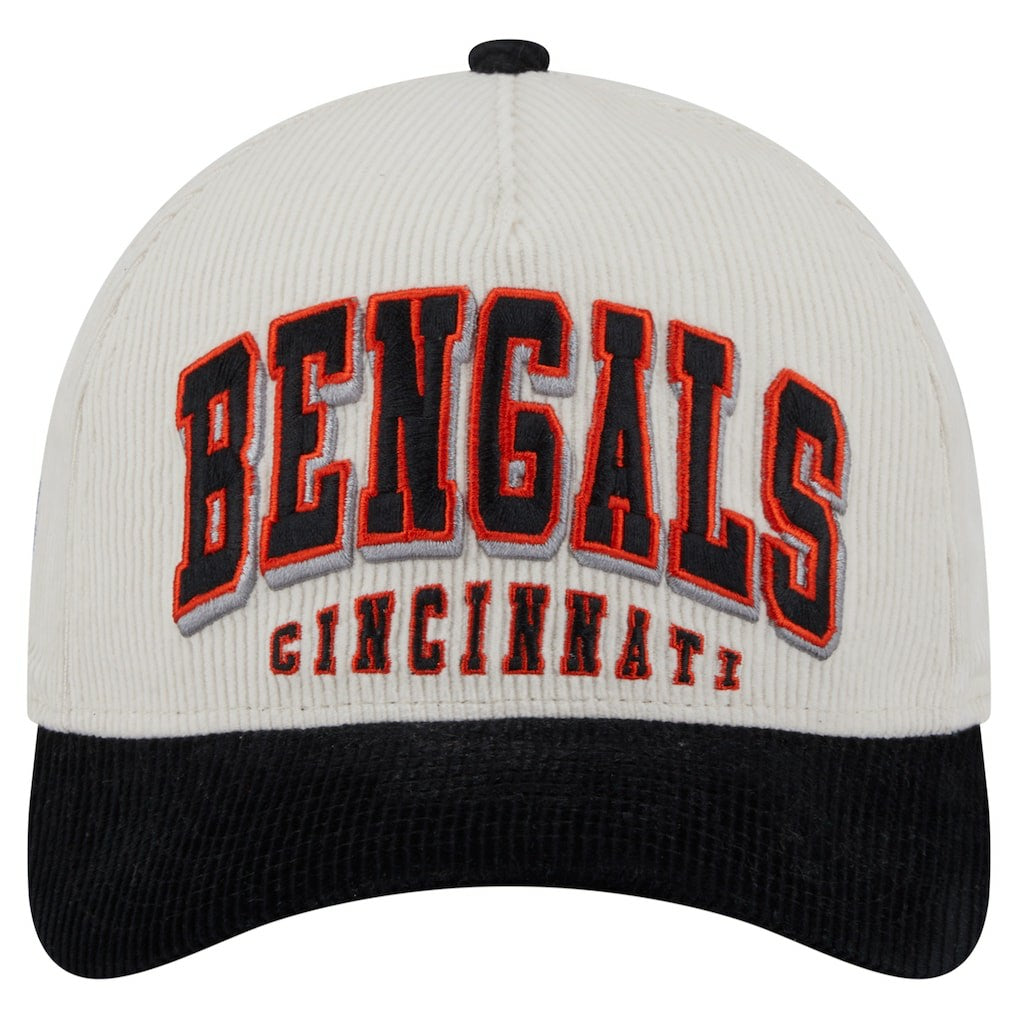 Cincinnati Bengals New Era Head Two-Tone Sided Corduroy 9FORTY A-Frame Adjustable Hat - Cream/Black sale