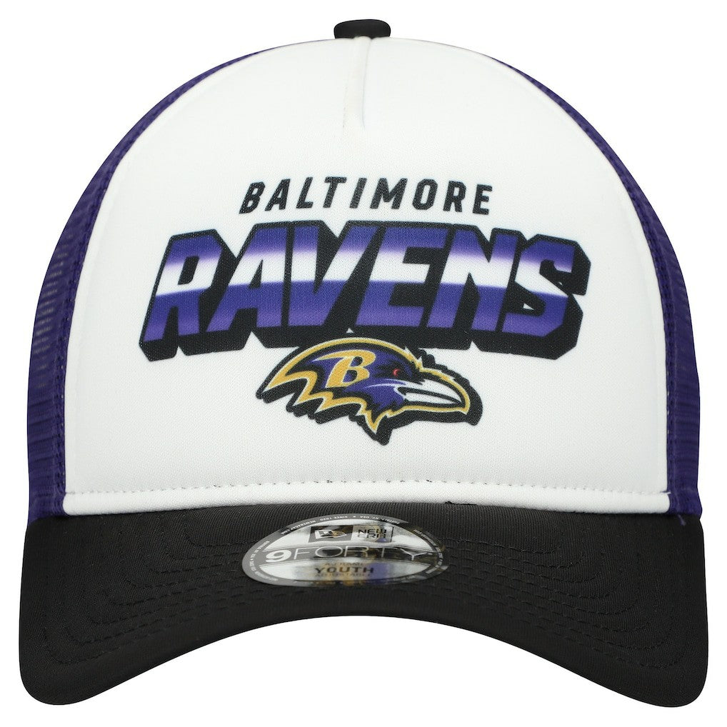 Baltimore Ravens New Era Youth Streak 9FORTY A-Frame Adjustable Hat - White/Black cheap