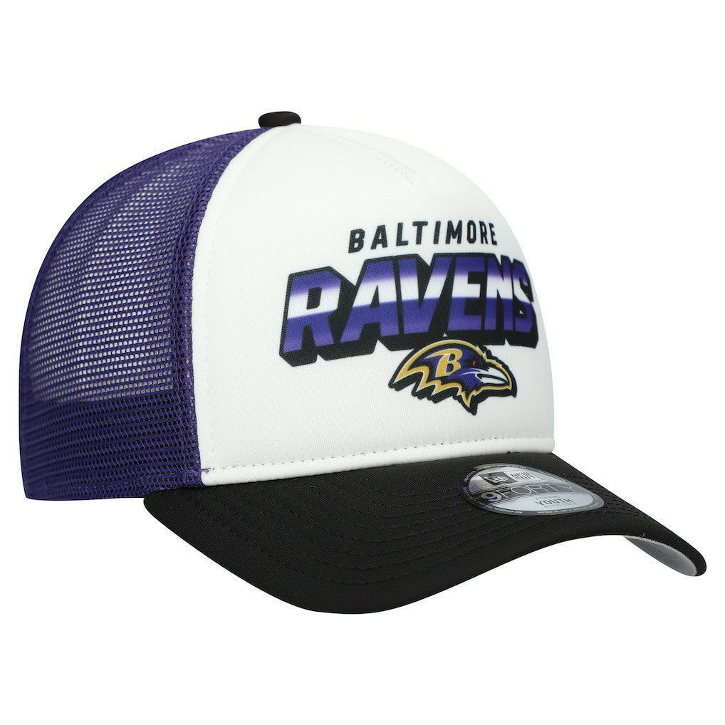 Baltimore Ravens New Era Youth Streak 9FORTY A-Frame Adjustable Hat - White/Black cheap