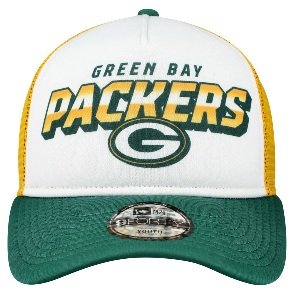 Green Bay Packers New Era Youth Streak 9FORTY A-Frame Adjustable Hat - White/Green outlet