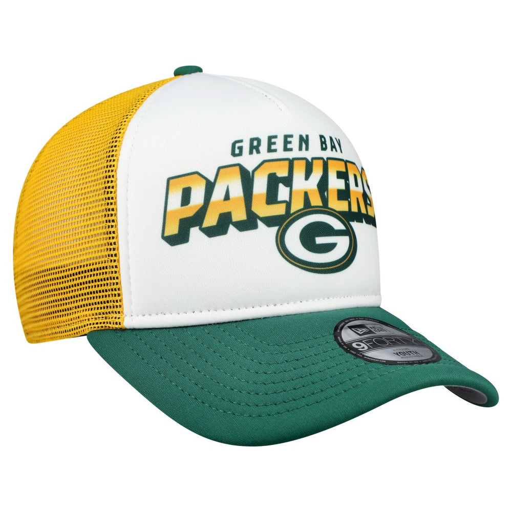 Green Bay Packers New Era Youth Streak 9FORTY A-Frame Adjustable Hat - White/Green outlet