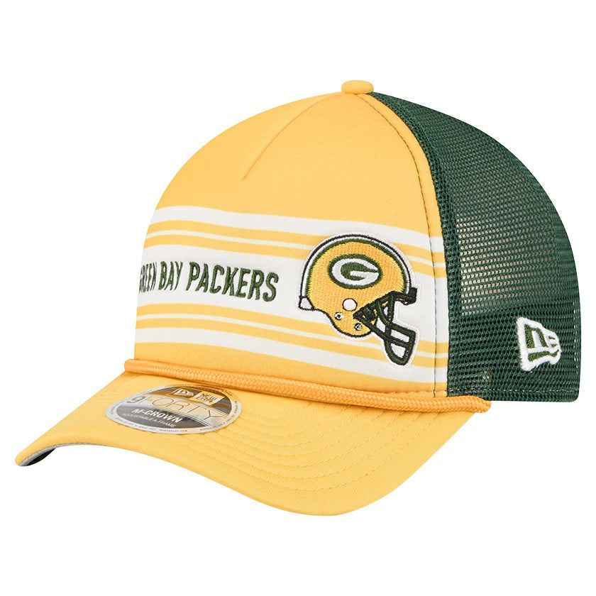Green Bay Packers New Era Linear A-Frame 9FORTY Adjustable Hat - Gold discount