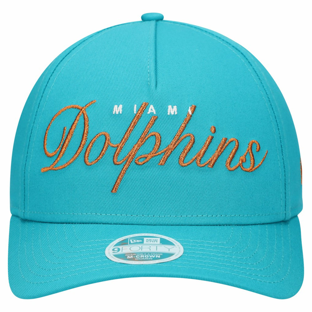 Miami Dolphins New Era Women's Metallic 9FORTY M-Crown A-Frame Adjustable Hat - Aqua discount