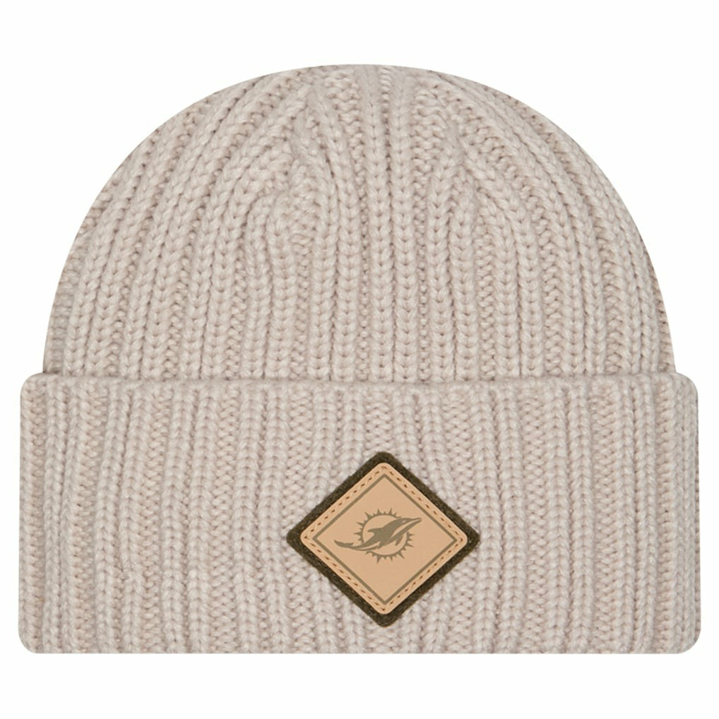 Miami Dolphins New Era Logo Applique Cuffed Knit Hat - Light Beige cheap