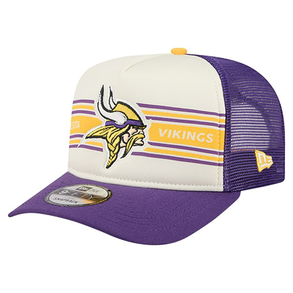 Minnesota Vikings New Era Banner A-Frame 9FIFTY Trucker Snapback Hat - Cream/Purple cheap