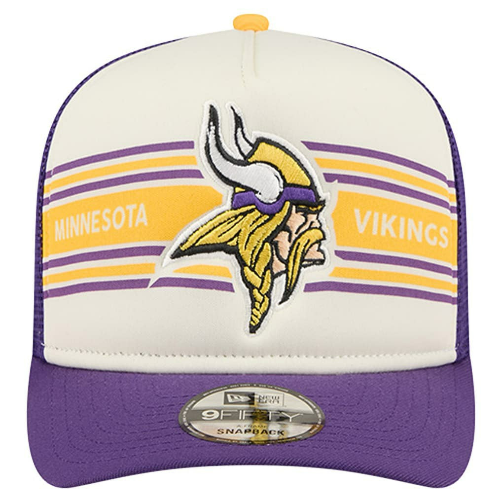 Minnesota Vikings New Era Banner A-Frame 9FIFTY Trucker Snapback Hat - Cream/Purple cheap