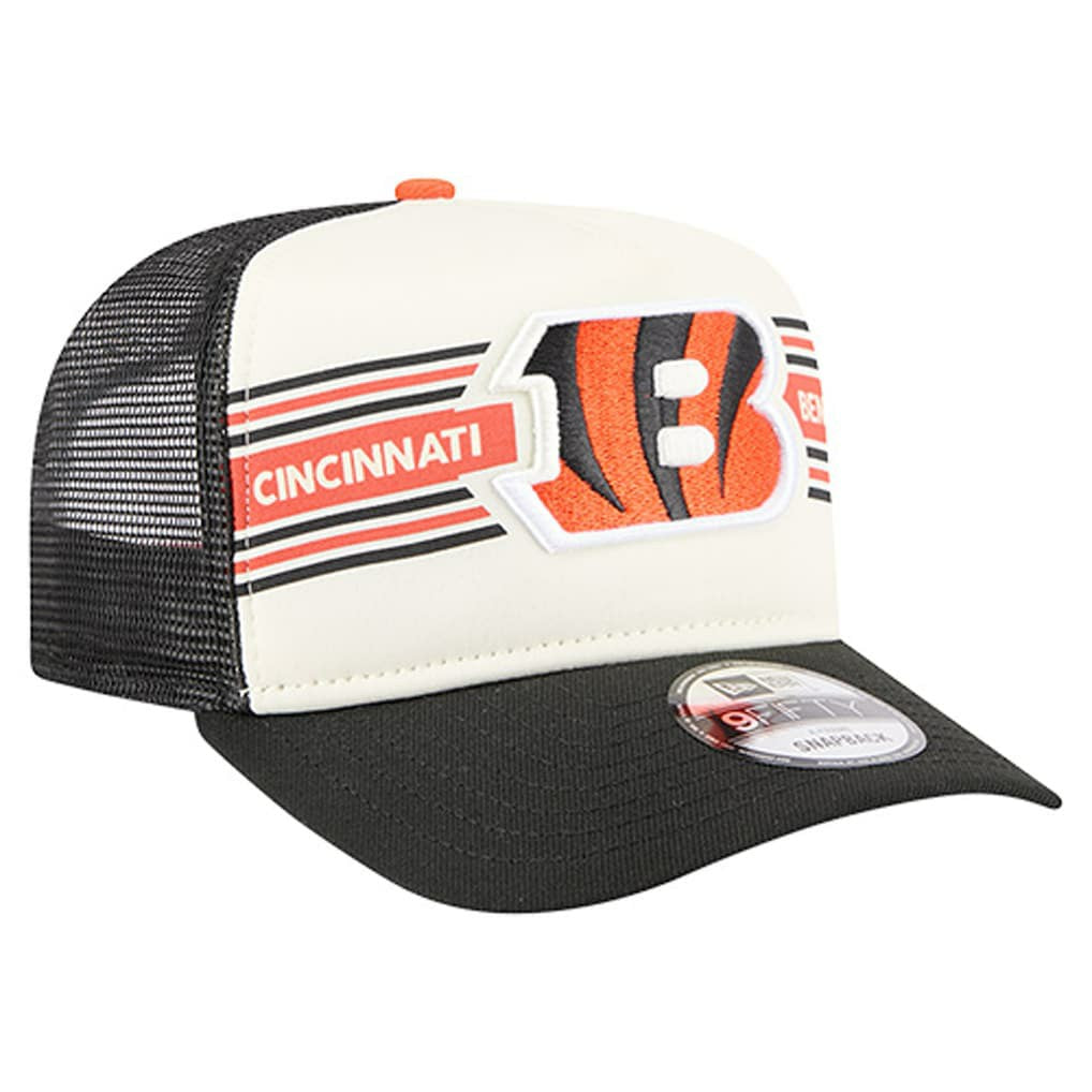 Cincinnati Bengals New Era Banner A-Frame 9FIFTY Trucker Snapback Hat - Cream/Black online