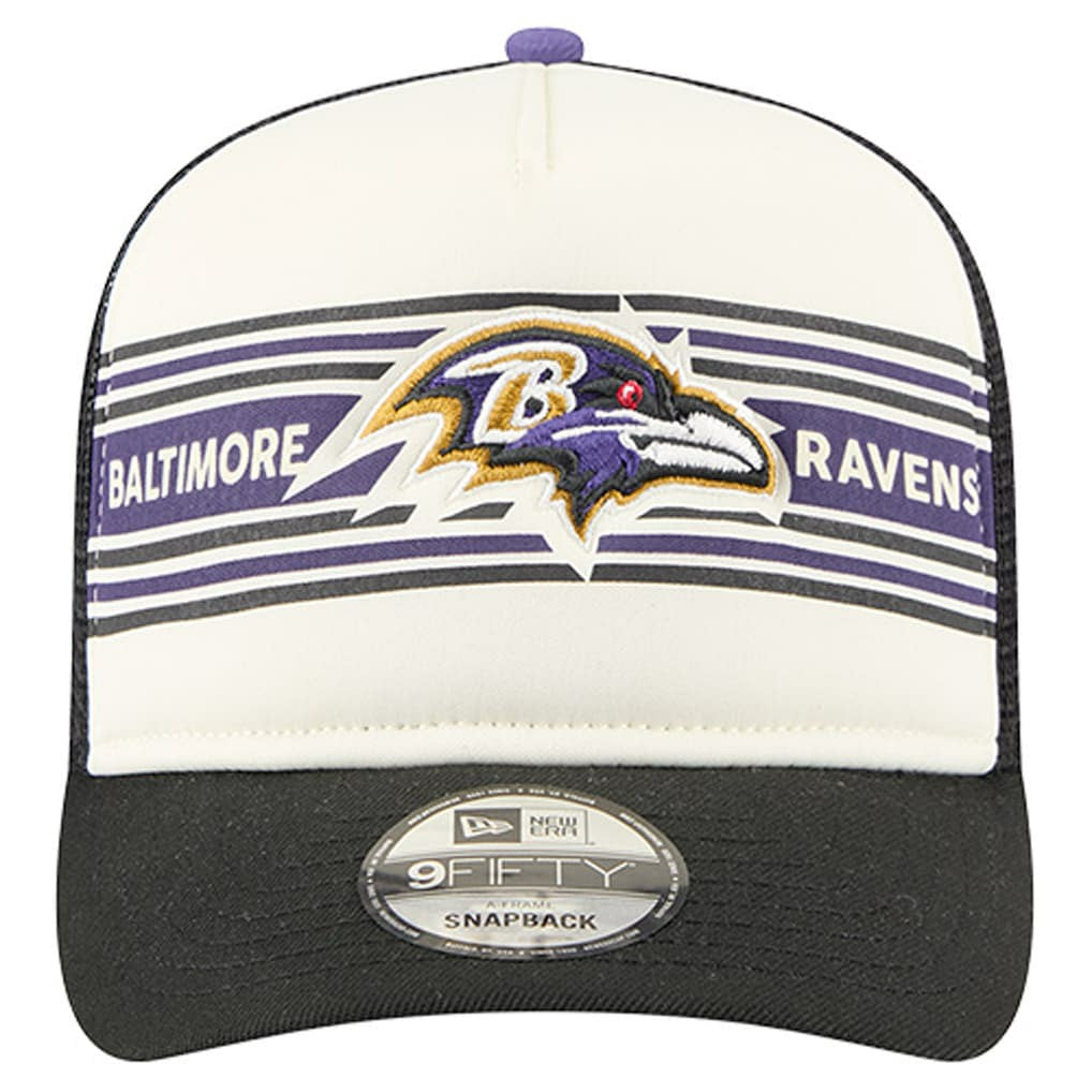 Baltimore Ravens New Era Banner A-Frame 9FIFTY Trucker Snapback Hat - Cream/Black outlet