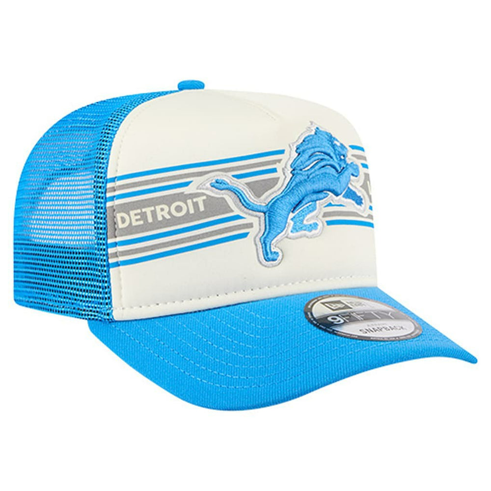 Detroit Lions New Era Banner A-Frame 9FIFTY Trucker Snapback Hat - Cream/Blue online