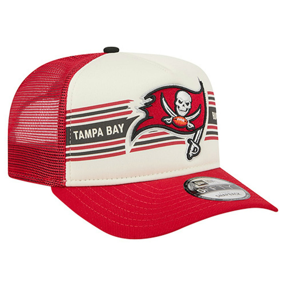 Tampa Bay Buccaneers New Era Youth Banner 9FIFTY A-Frame Adjustable Trucker Hat - Cream/Red on sale