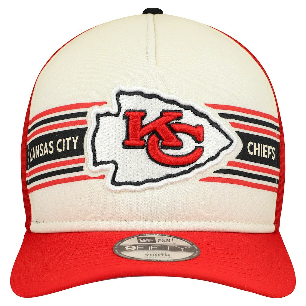 Kansas City Chiefs New Era Youth Banner 9FIFTY A-Frame Adjustable Trucker Hat - Cream/Red on sale