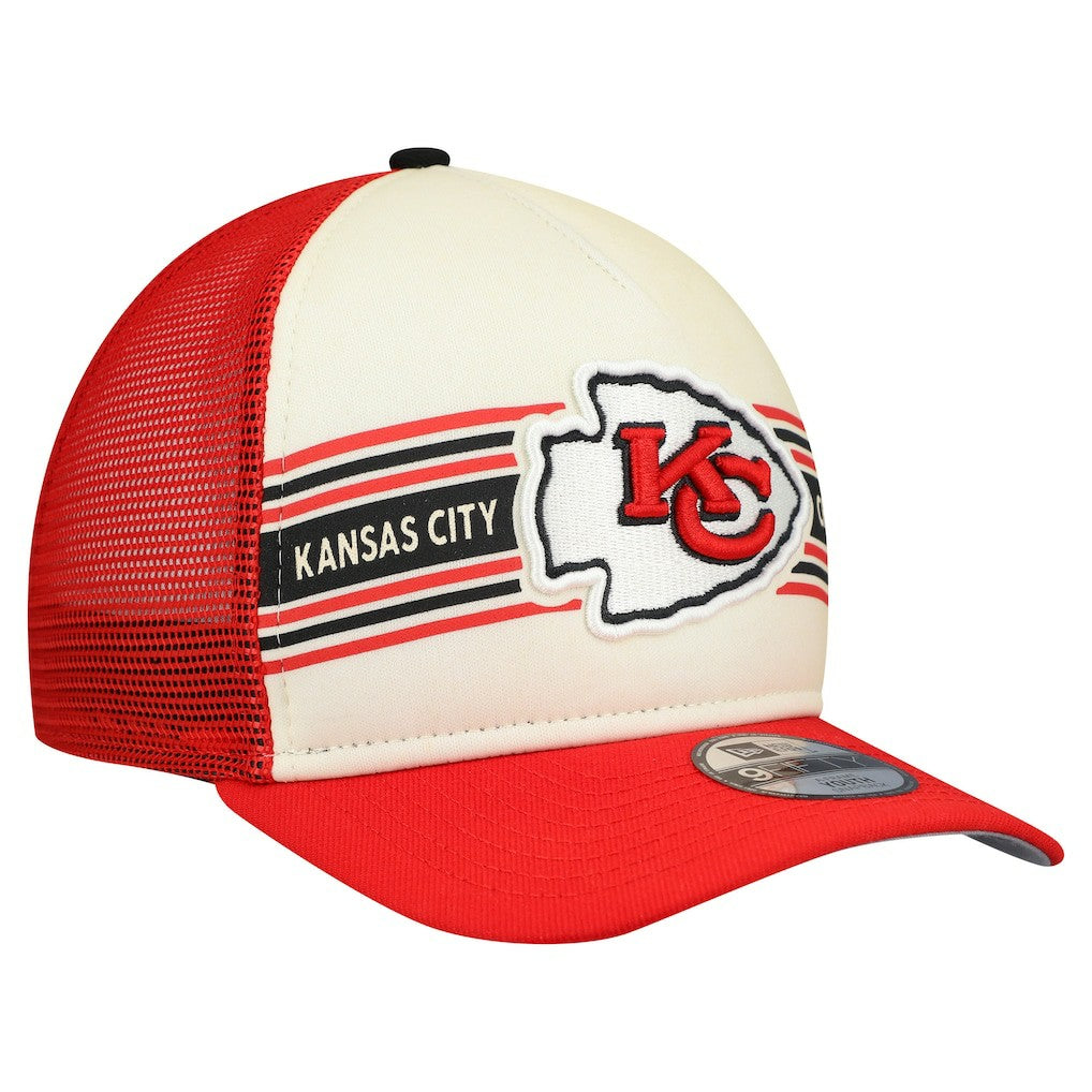 Kansas City Chiefs New Era Youth Banner 9FIFTY A-Frame Adjustable Trucker Hat - Cream/Red on sale