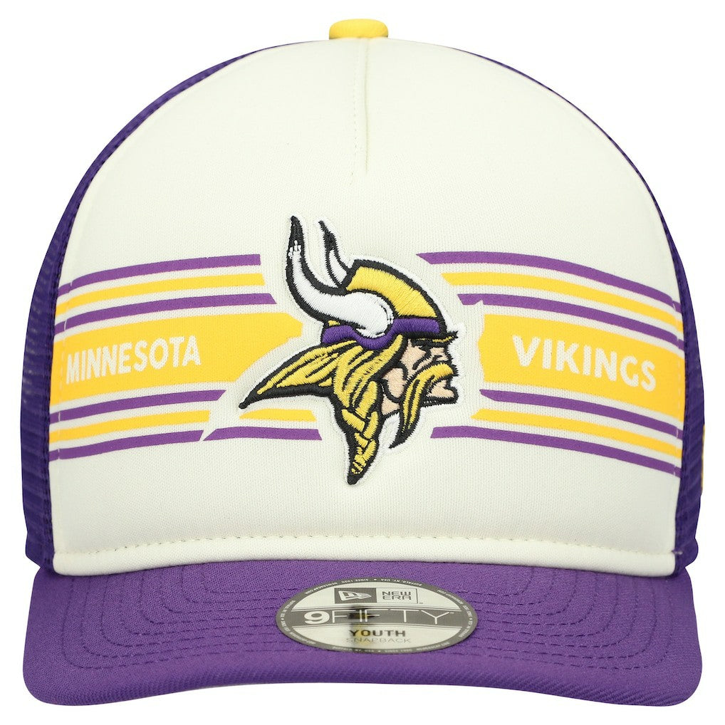 Minnesota Vikings New Era Youth Banner 9FIFTY A-Frame Adjustable Trucker Hat - Cream/Purple cheap