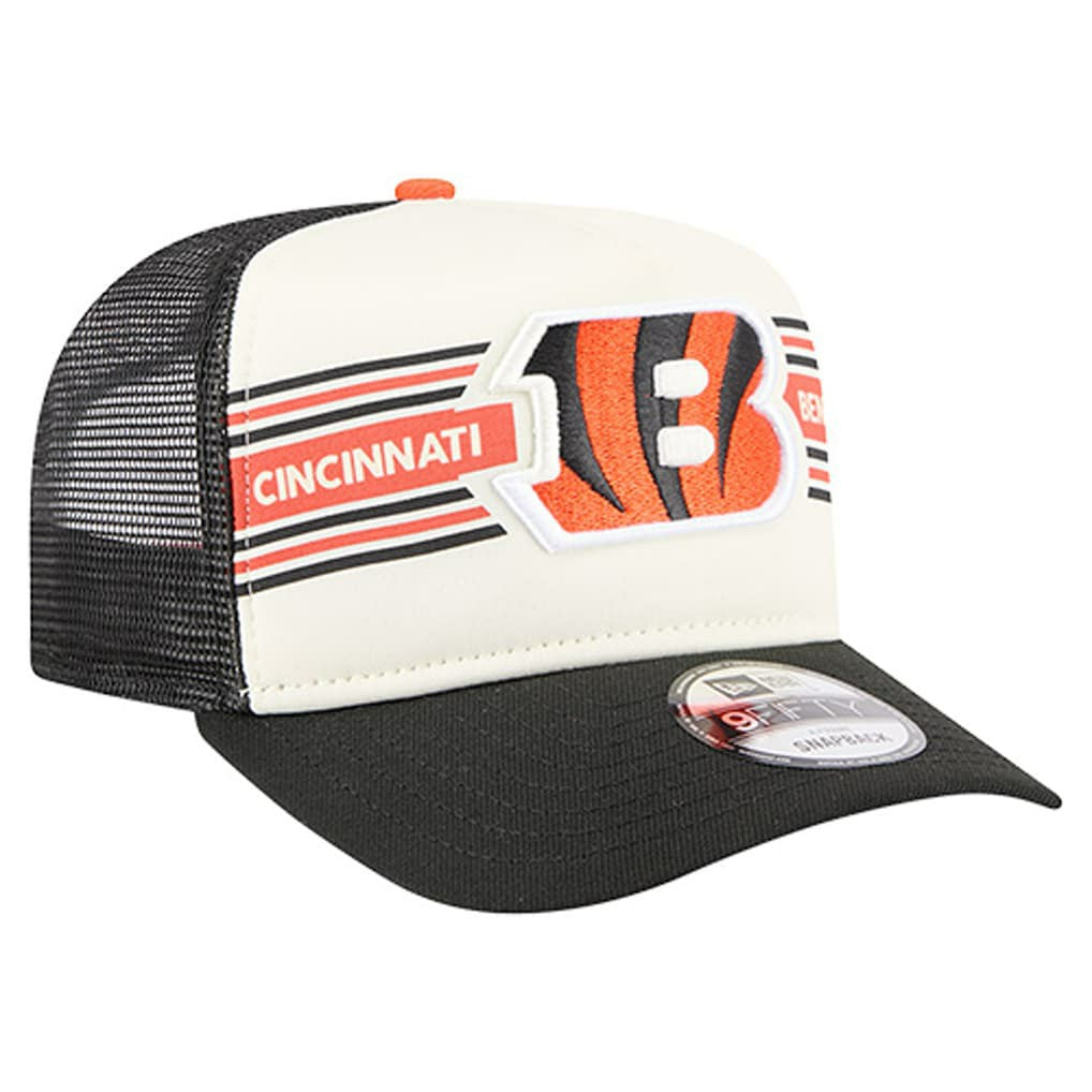 Cincinnati Bengals New Era Youth Banner 9FIFTY A-Frame Adjustable Trucker Hat - Cream/Black cheap