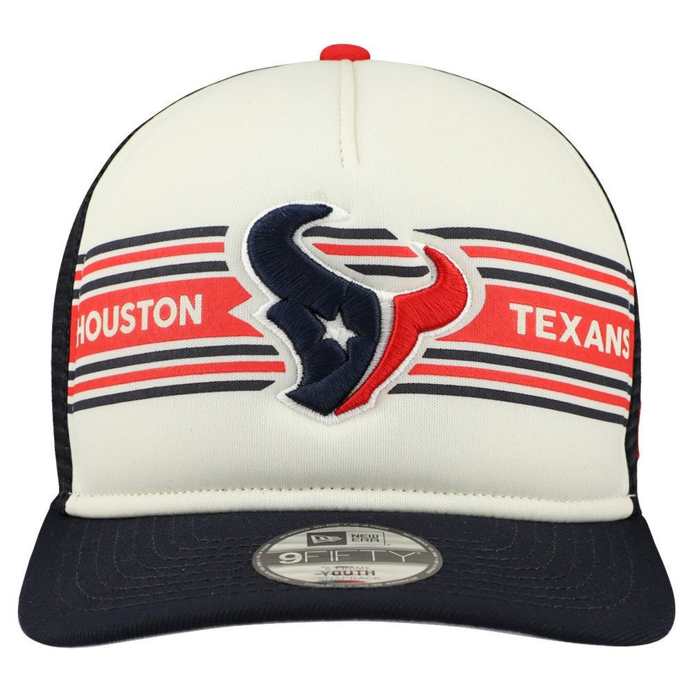 Houston Texans New Era Youth Banner 9FIFTY A-Frame Adjustable Trucker Hat - Cream/Navy discount