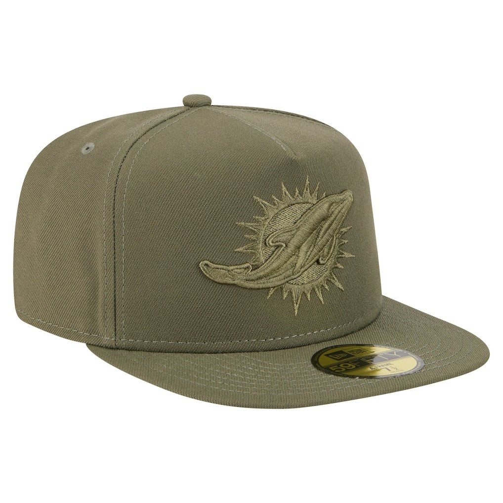 Miami Dolphins New Era Color Pack A-Frame 59FIFTY Fitted Hat - Olive discount
