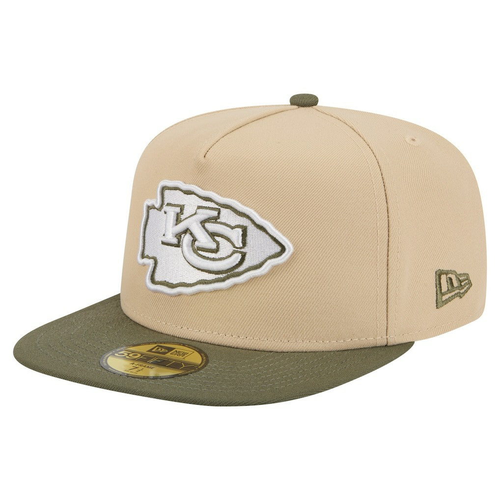 Kansas City Chiefs New Era Color Pack A-Frame 59FIFTY Fitted Hat - Light Beige/Olive on sale